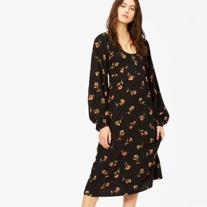 Billabong Sweet To Me Black Floral Midi Long Sleeve Dress